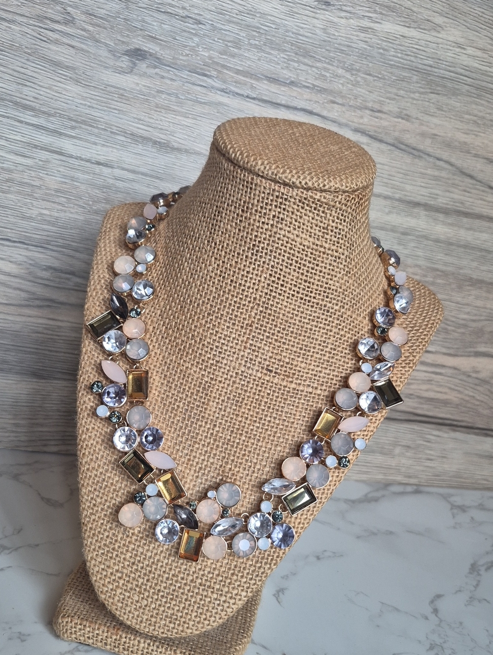 Elegant Multi-Stone Statement Necklace in Blush, Gold and Clear